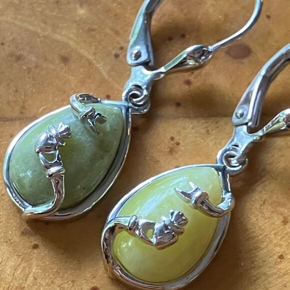 Natural Connemara Marble Sterling Silver Claddagh Earrings - Picture 2 of 7